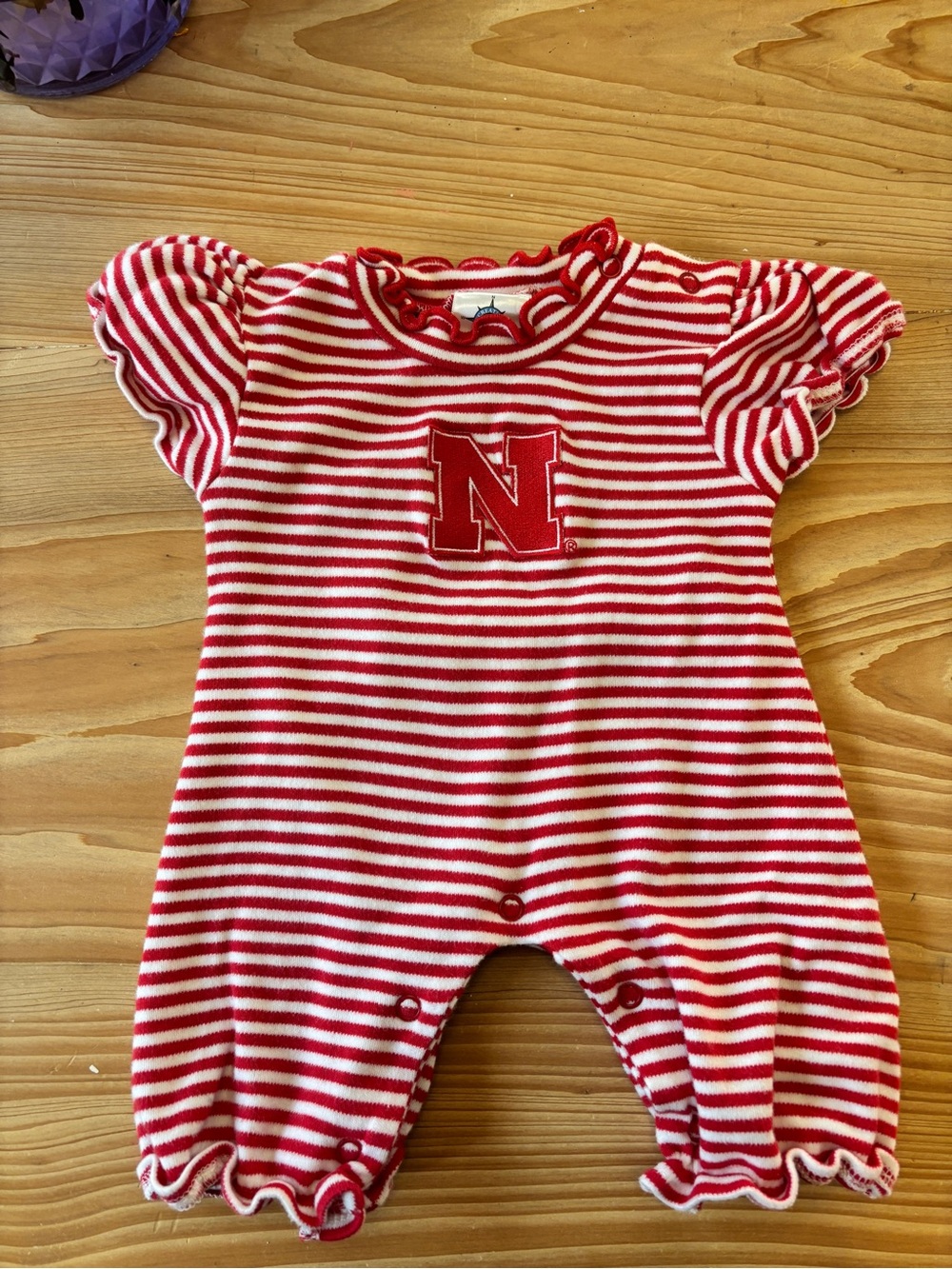 Nebraska Huskers Red & White Striped Baby One-Piece
